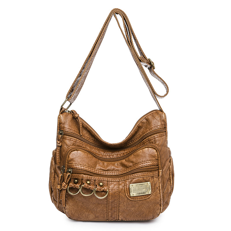 Vintage Crossbody Bag, Studded Decor Shoulder Bag, Women's Multi Pocket Zipper Purse